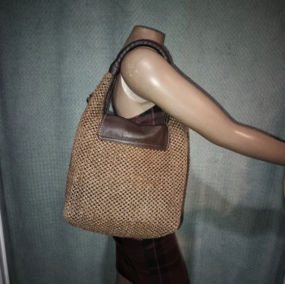 Plinio Visona Brown Straw Woven Shoulder Crossbody Bag. - Picture 2 of 16